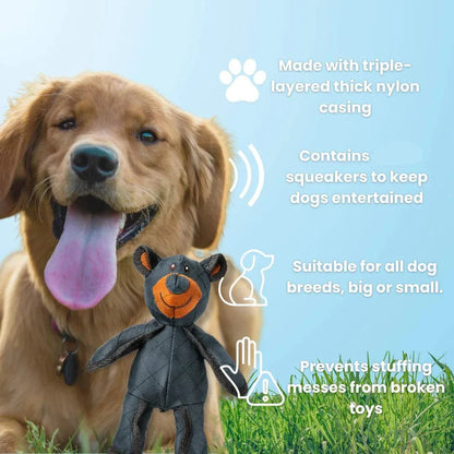 Bite resistant bear dog toy with squeaker, nylon plush design, perfect for energetic puppies and large dogs, ideal for playtime and training.