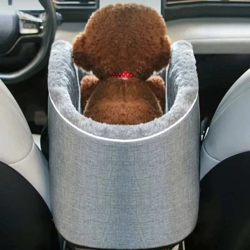 Pet Secure Portable Car Safety Pet Seat in grey, perfect for small dogs and cats during car rides.