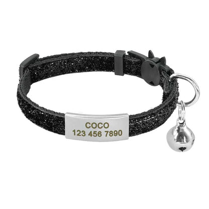 Personalised 1cm width cat collar with safety bell and breakaway clasp.
