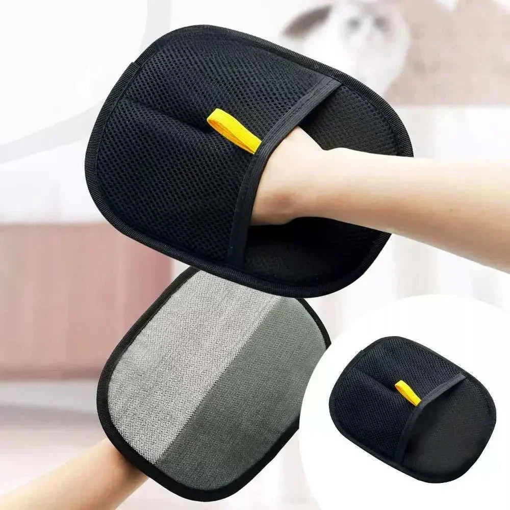 Eco two-way pet hair removal gloves reusable washable black mesh cloth with gentle bristles for removing pet hair from clothes and furniture