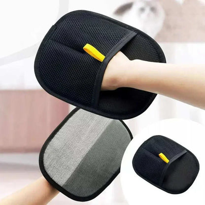 Eco two-way pet hair removal gloves reusable washable black mesh cloth with gentle bristles for removing pet hair from clothes and furniture