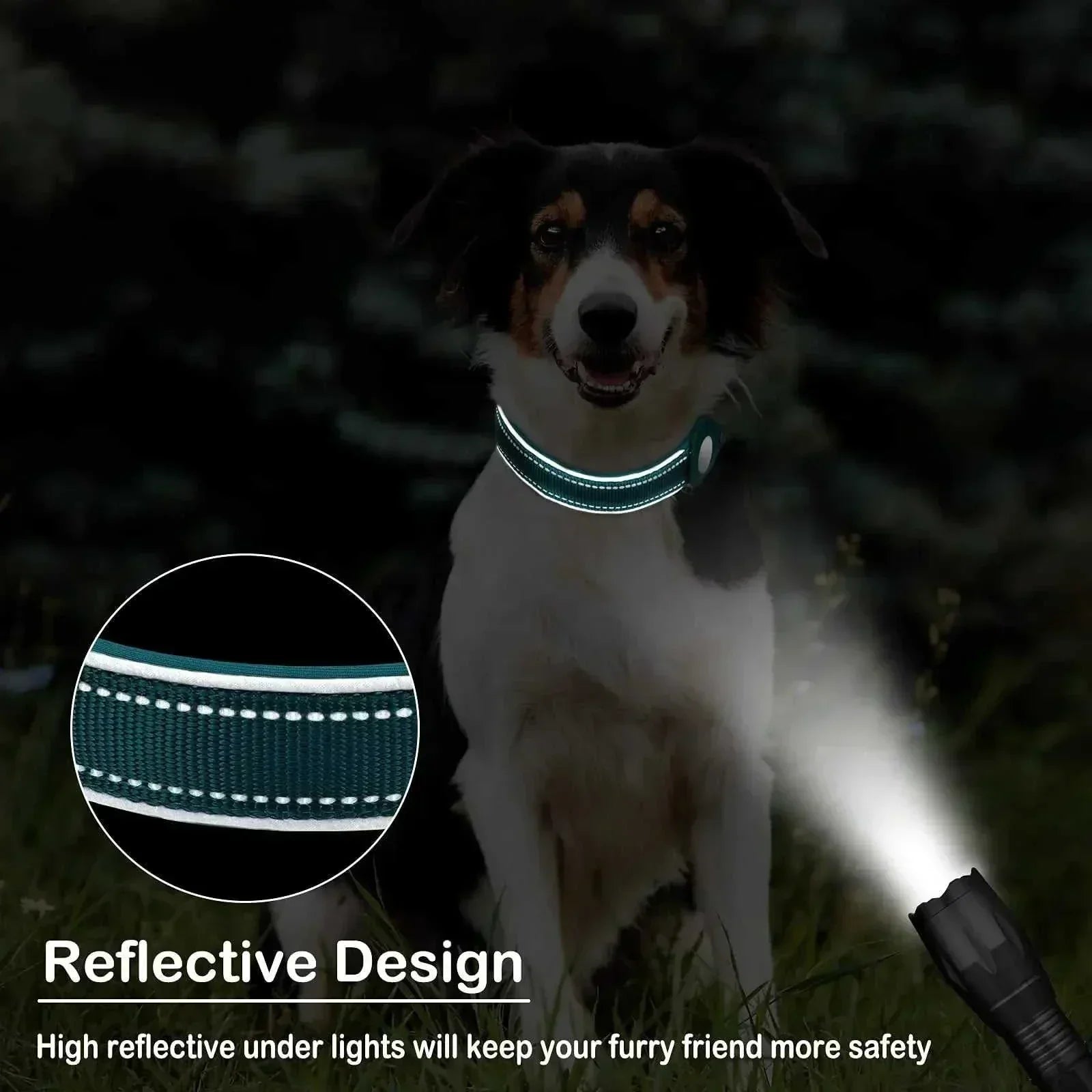 Air-Tag Reflective Collar for Dogs with secure AirTag holder and reflective strip