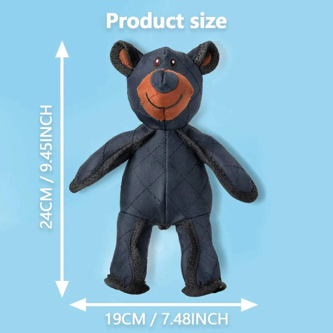 Bite resistant bear dog toy with squeaker, durable and engaging for puppies and large dogs.