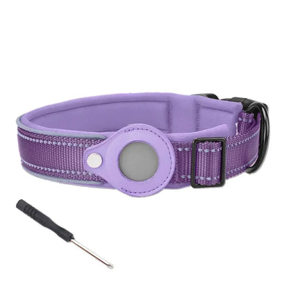 Air-Tag Reflective Collar for Dogs with secure AirTag holder and waterproof durable design