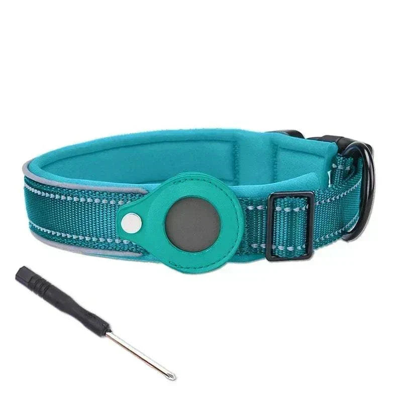 Air-Tag Reflective Collar for Dogs with secure waterproof holder and reflective strip for small to medium breeds
