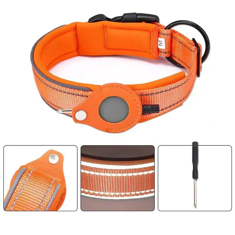 Air-Tag Reflective Collar for dogs with secure Apple AirTag holder and waterproof reflective design