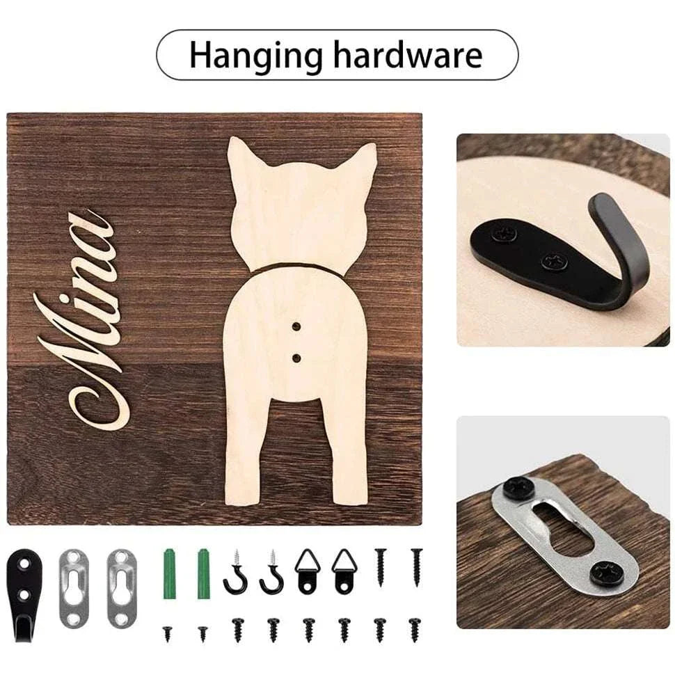 Personalised wooden dog leash wall hook with custom engraving and metal hook for organising pet gear