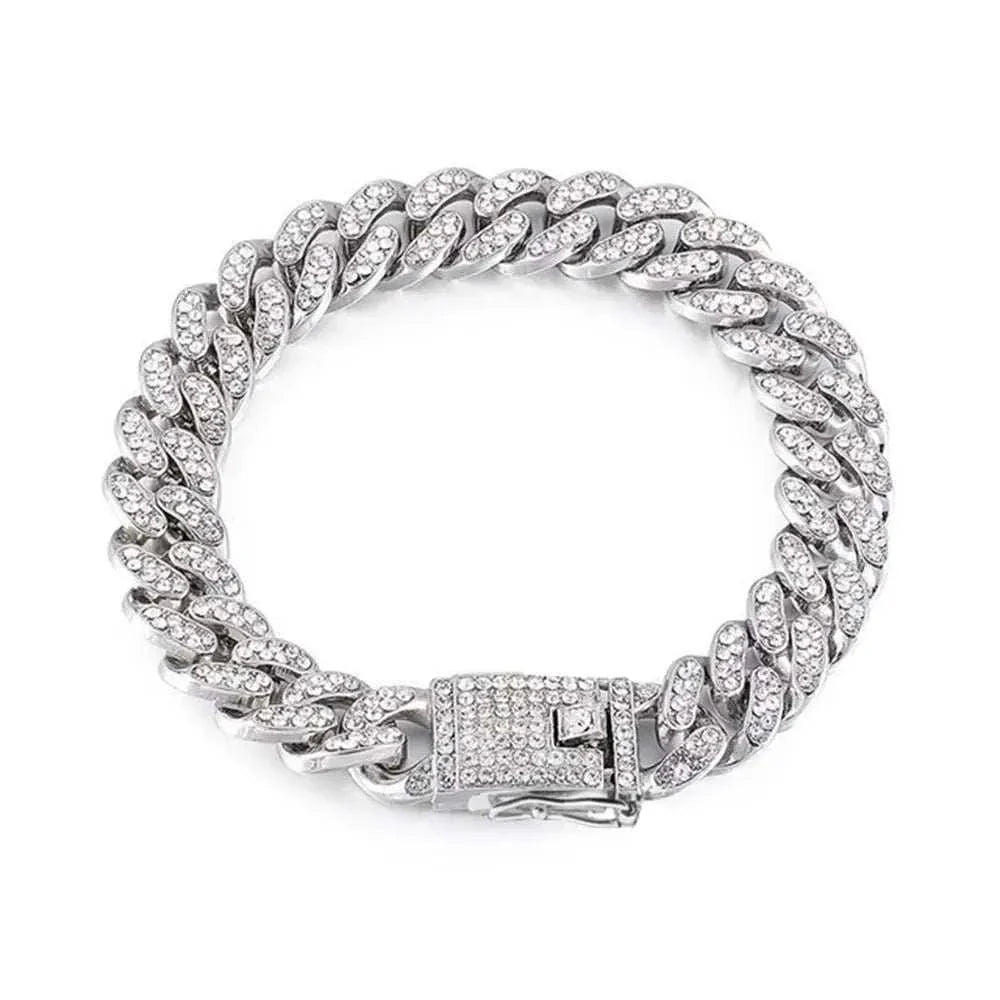 Luxury dog collar with sparkling rhinestones, high-quality alloy design.