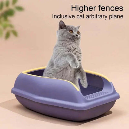 Large capacity semi-closed cat litter box with high fences.