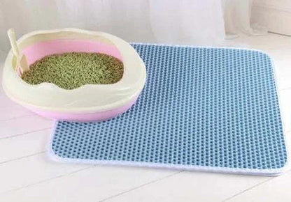 Cat litter mat with double layer honeycomb design for waterproof and urine proof protection.