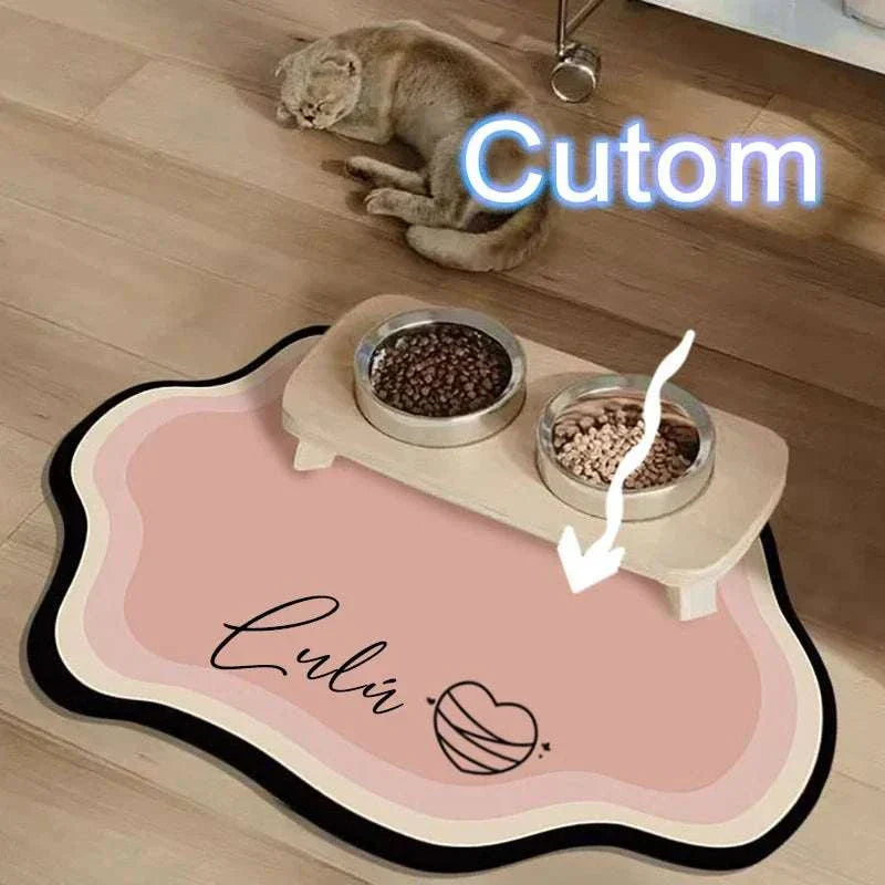 Personalised pet feeding mat made of non-slip waterproof diatom mud with cute shapes and custom text options