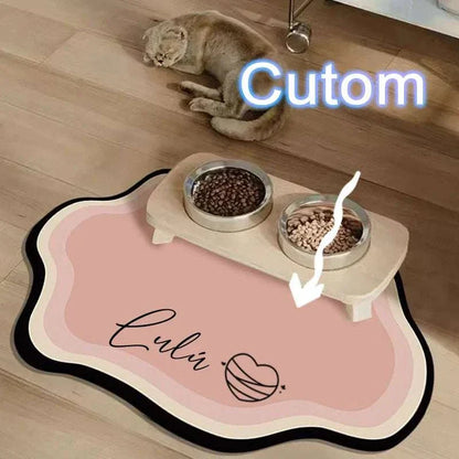 Personalised pet feeding mat made of non-slip waterproof diatom mud with cute shapes and custom text options