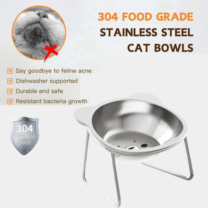Elevated cat bowl set with stainless steel raised food and water bowls for healthy pet posture and easy cleaning