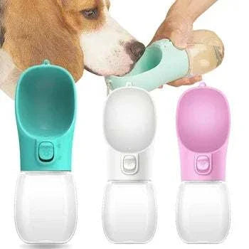 Portable dog water bottle for outdoor travel, suitable for small to large dogs, featuring leak-proof design with easy-to-use drinking bowl.