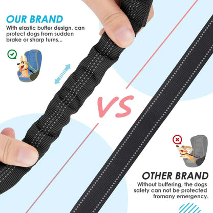 Double Dog Seatbelt Adjustable Vehicle Safety Leash with Elastic Bungee Buffer, Reflective No Tangle Y Shape