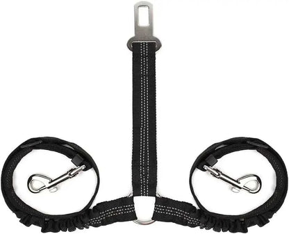 Double Dog Seatbelt Adjustable Vehicle Safety Leash with Elastic Bungee Buffer, Reflective No Tangle Y Shape