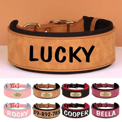 Customised wide dog collar in soft PU leather for medium and large dogs.