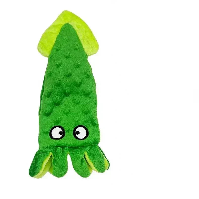 No stuffing fun squeaky crinkle plush bite resistant dog toy in green animal shape.