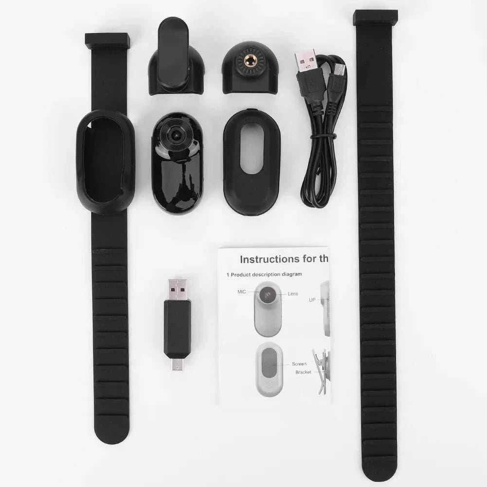 HD 1080P Wireless Collar Camera kit with silicone collar, USB charger, protective sleeve, and handy accessories for pets.