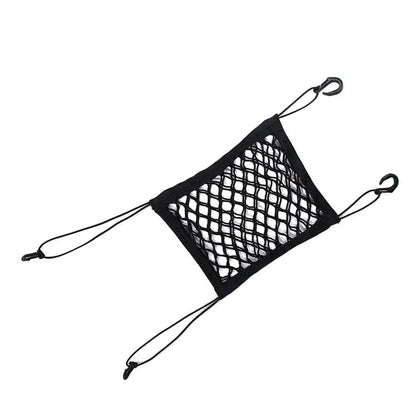 Black pet front seat isolation net, durable mesh barrier for car, portable pet safety accessory.