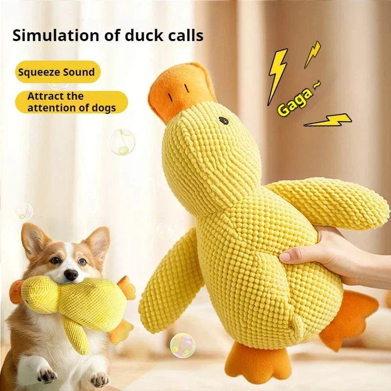Snuggle Duck toy with squeaker sound for dogs and puppies, durable plush design, entertaining duck call simulation.