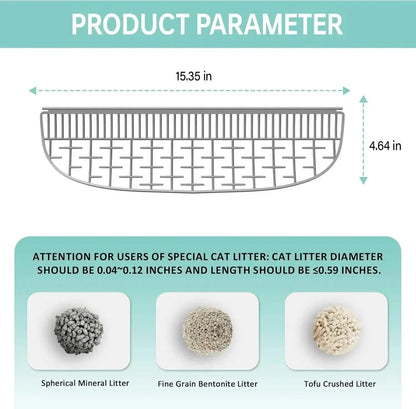 Tonepie Smart Cats Litter Box replacement part with 15.35 inch length and 4.64 inch height, compatible with specific cat litter types.