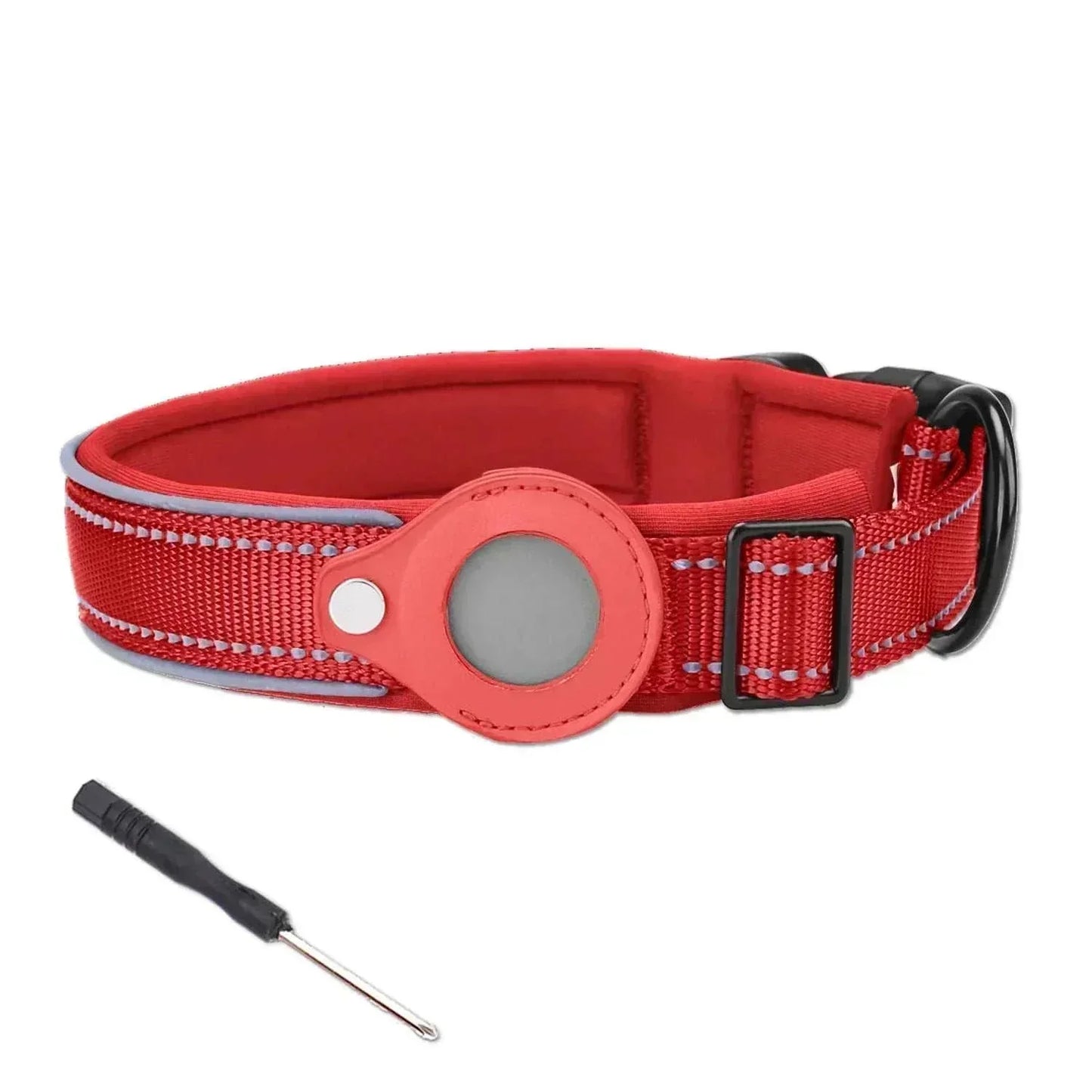Air-Tag Reflective Collar for dogs with secure AirTag holder and reflective safety strip