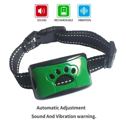 Smart Ultrasonic Anti Bark Collar with sound and vibration warning, rechargeable, waterproof, adjustable fit for dogs