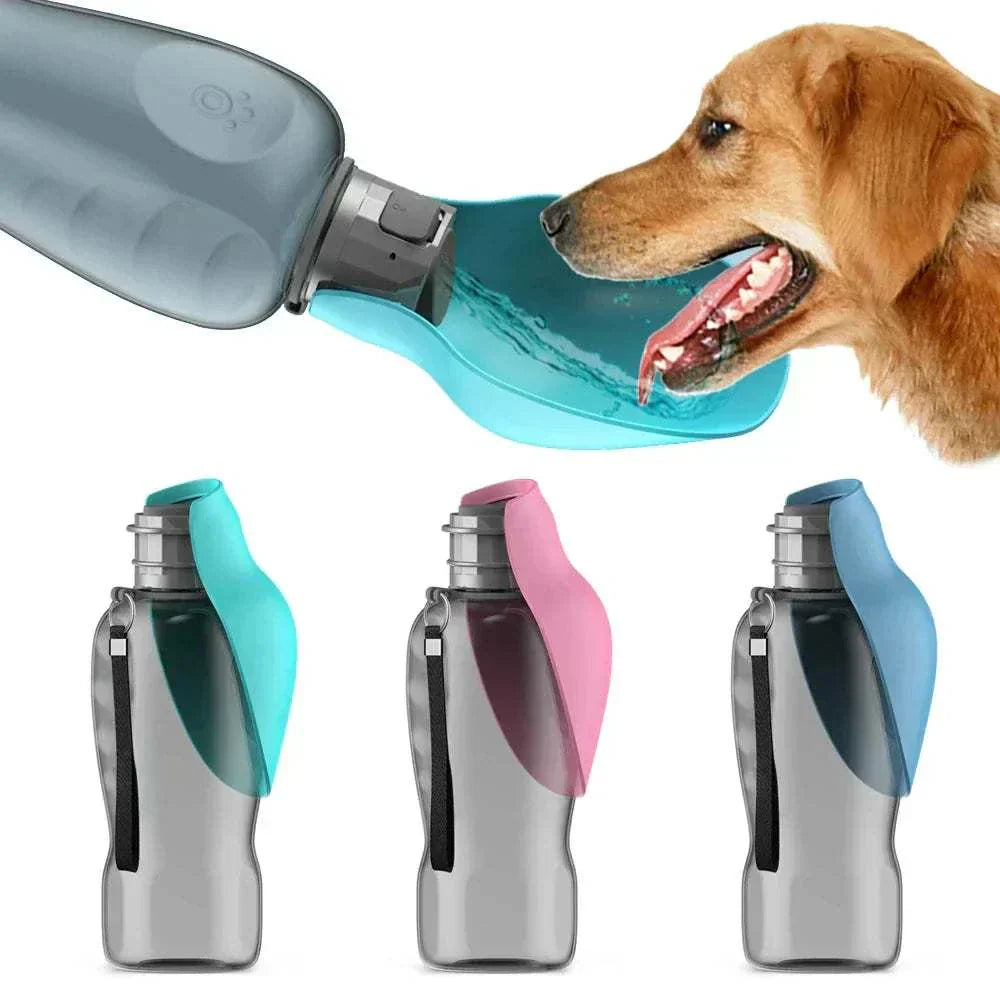 Portable dog water bottle for small, medium, and big dogs; outdoor travel pet drinking bowl.