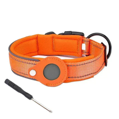 Air-Tag Reflective Collar for Dogs with secure AirTag holder and waterproof reflective strip