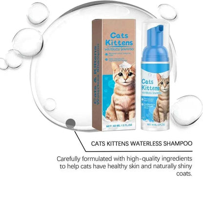 Dry shampoo for cats without water; high-quality, natural ingredients for healthy, shiny coats.