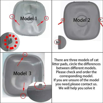 Tonepie Smart Cats Litter Box replacement parts for Model 1, 2, and 3 with detailed compatibility features.