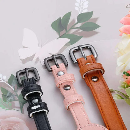 Personalised leather pet collar adjustable design for AirTag in multiple colors.