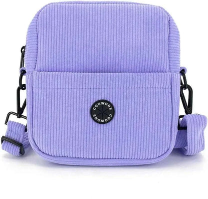 Corduroy Velvet Dog Treat Pouch with adjustable strap and poop bag dispenser.