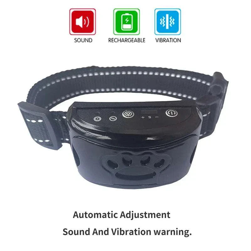 Smart Ultrasonic Anti Bark Collar with rechargeable battery, waterproof design, sound and vibration warning, adjustable fit for dogs