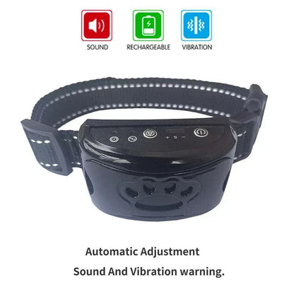 Smart Ultrasonic Anti Bark Collar with rechargeable battery, waterproof design, sound and vibration warning, adjustable fit for dogs