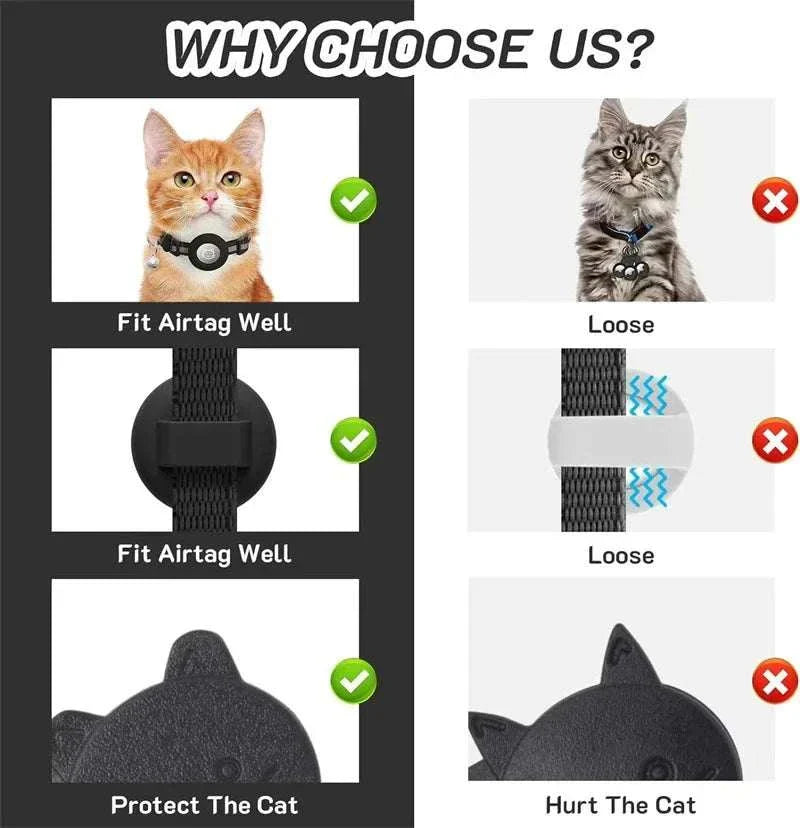 Breakaway cat collar with Airtag holder, adjustable fit, reflective design, and safety buckle with bell for pet protection and tracking