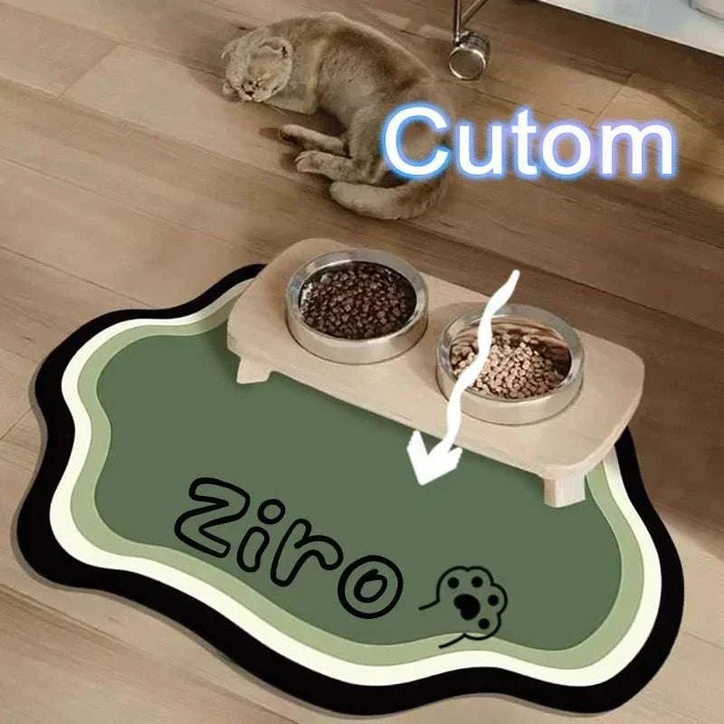 Personalised pet feeding mat made of non-slip, waterproof diatom mud with cute shape and custom text option.