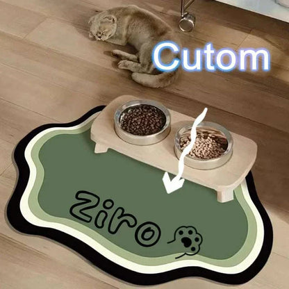 Personalised pet feeding mat made of non-slip, waterproof diatom mud with cute shape and custom text option.