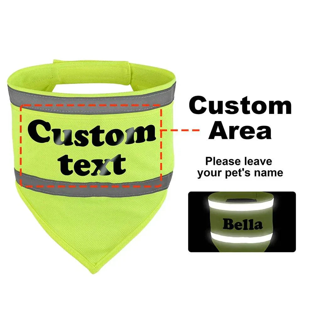Reflective dog safety bandana personalized with dog’s name for visibility and comfort