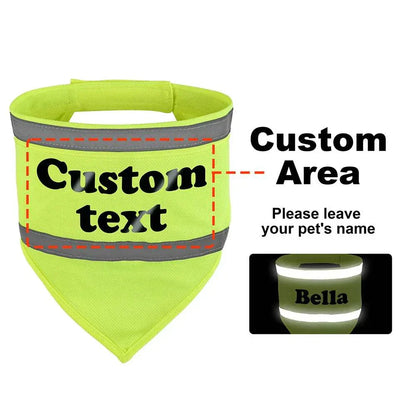 Reflective dog safety bandana personalized with dog’s name for visibility and comfort