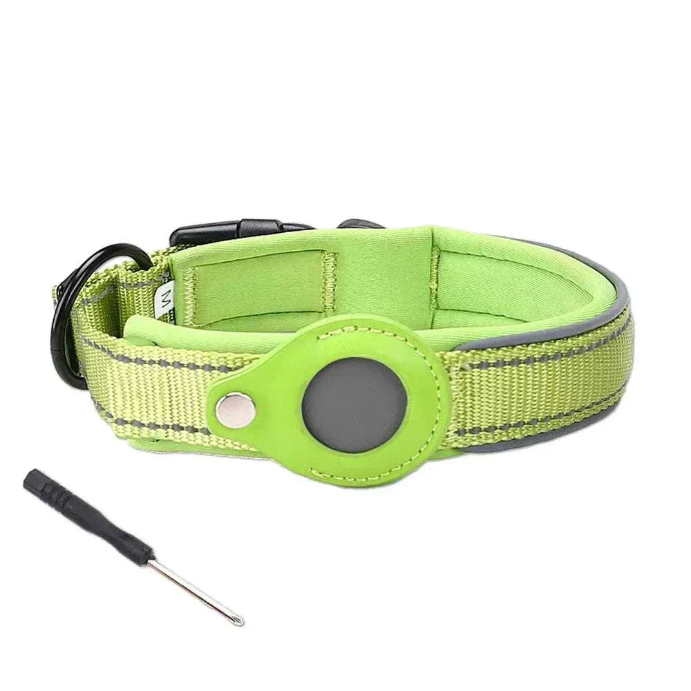 Air-Tag Reflective Collar for dogs with secure Apple AirTag holder and reflective strip in multiple colors