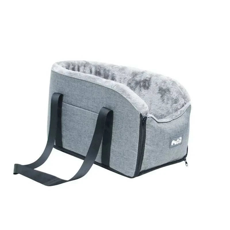 Grey Pet Secure Portable Car Safety Pet Seat for Small Dogs and Cats, made of cotton linen and suede, size 45x22x25CM.