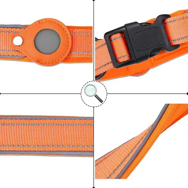 Air-Tag Reflective Collar for dogs with secure AirTag holder and reflective strip in various colors