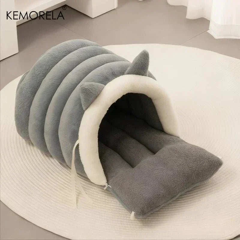 KEMORELA cat igloo bed with soft plush interior and cat ear design for cozy feline comfort