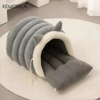 KEMORELA cat igloo bed with soft plush interior and cat ear design for cozy feline comfort