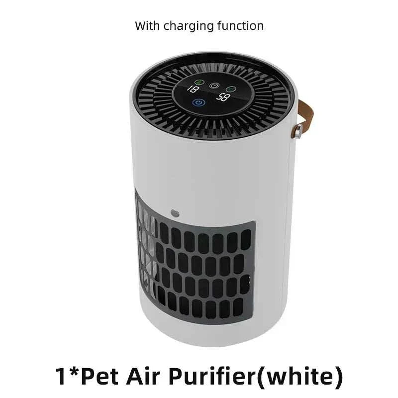 Pet air purifier with HEPA filter and odor elimination for bedroom use.