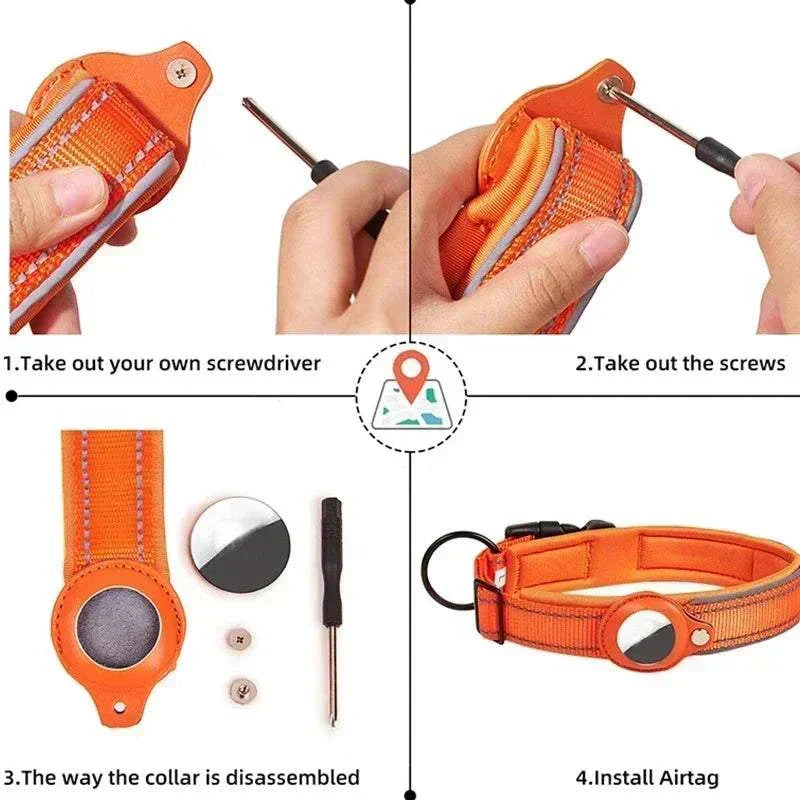 Air-Tag Reflective Collar for small and medium dogs with secure AirTag holder and waterproof reflective design