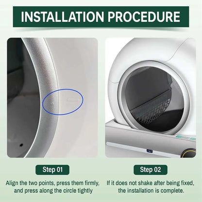Tonepie Smart Cats Litter Box replacement parts installation close-up detail showing alignment and fixing steps