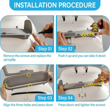Tonepie Smart Cats Litter Box replacement parts installation steps showing removing screws, aligning holes, and tightening components